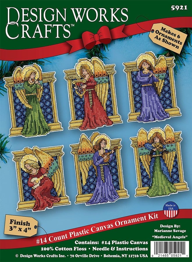 DesignWorks Ink Design Works Crafts Medieval Angels Counted Cross Stitch Ornament Kit, Red, Blue, Green, Gold and More (Mixed) - Image 2