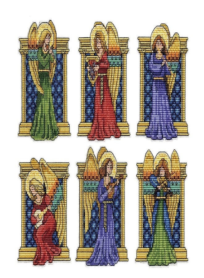 DesignWorks Ink Design Works Crafts Medieval Angels Counted Cross Stitch Ornament Kit, Red, Blue, Green, Gold and More (Mixed) - Image 1