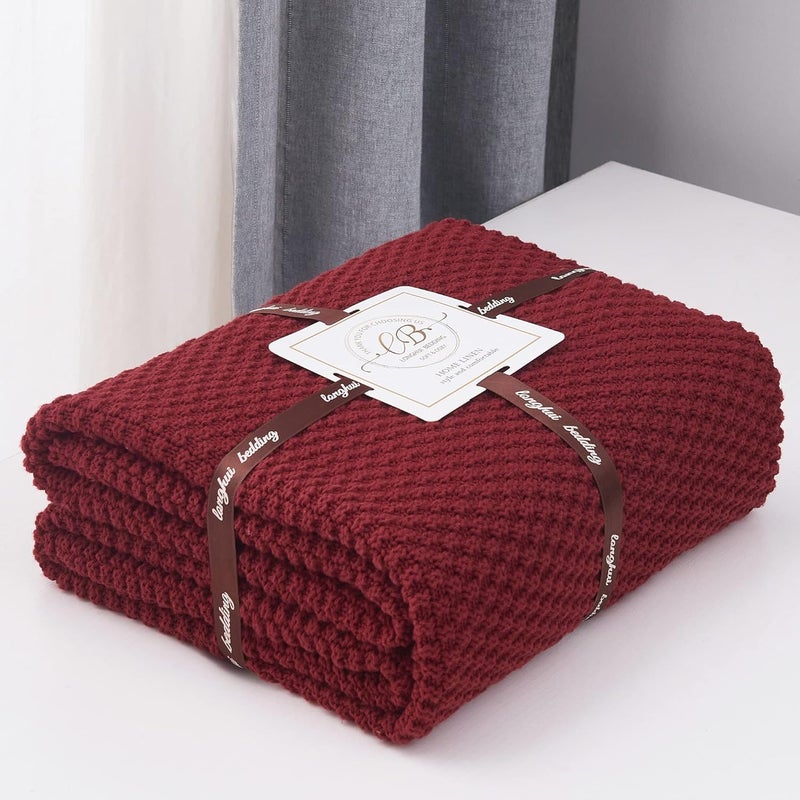 Longhui bedding لحاف لونغهوي المحبوك للكنبة، دافئ، قابل للغسيل بالماكينة، مصنوع من 100% قطن، وزن ثقيل 4 رطل، مقاس 60 × 80 بوصة، مع حقيبة غسيل. - Image 2