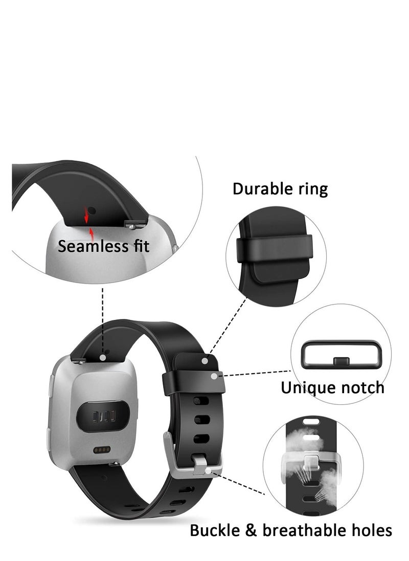 Excefore - Strap Compatible With Fitbit Versa/Versa 2/Fitbit Versa Lite. It Is Suitable For Ladies And Men. Classic Soft Silicone Sports Strap. Adjustable Wrist Strap (2 Small Straps, Black And Blue) - Image 1
