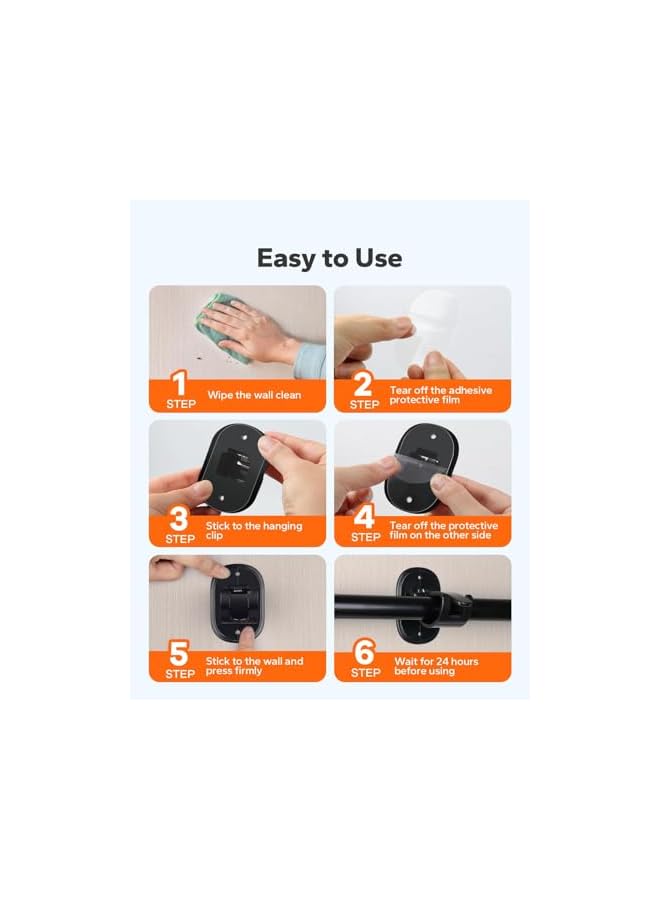 erorex Self Adhesive Curtain Rod Bracket, 4 Count Universal Plastic Curtain Rod Holders, Can be Drilled or Self-Adhesive, Curtain Rod Hooks for Bathroom, Bedroom, Livingroom, Kitchen, Black  - Image 5