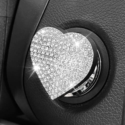 QBOONPT Heart Shape Car Engine Start Button Cover, Sparkly Rhinestone Ignition Button Decal, Bling Car Accessories for Women, Car Interior Accessories Push Start Button Cover Decorative（White) - Image 1