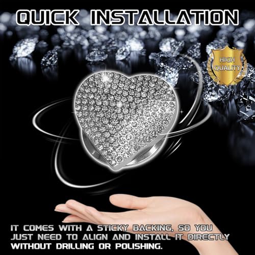 QBOONPT Heart Shape Car Engine Start Button Cover, Sparkly Rhinestone Ignition Button Decal, Bling Car Accessories for Women, Car Interior Accessories Push Start Button Cover Decorative（White) - Image 3