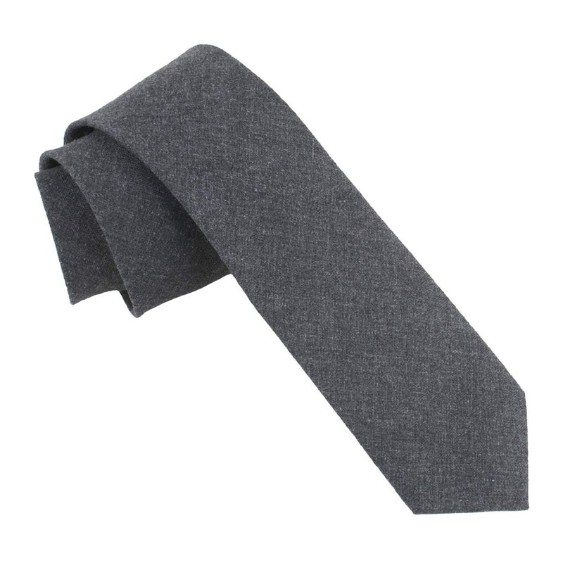 LEVAO Men's Cotton Skinny Necktie Solid Color Tie 210453 Chambray-Grey - Image 3