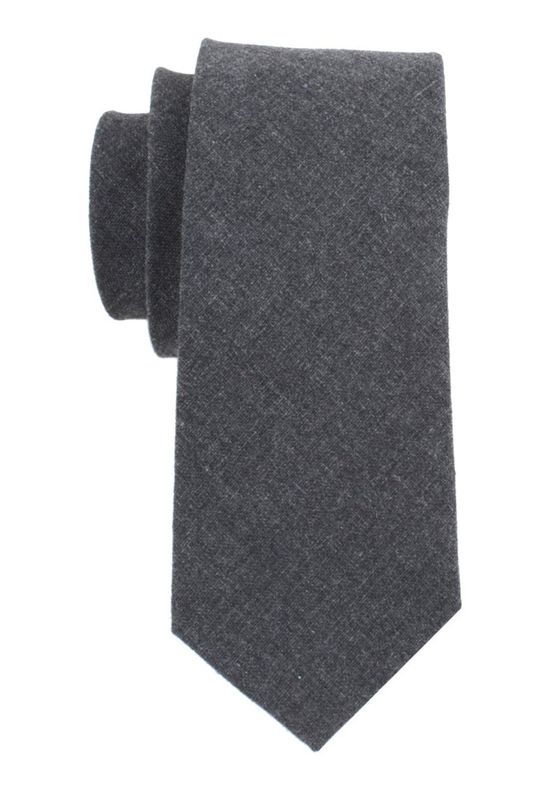LEVAO Men's Cotton Skinny Necktie Solid Color Tie 210453 Chambray-Grey - Image 2