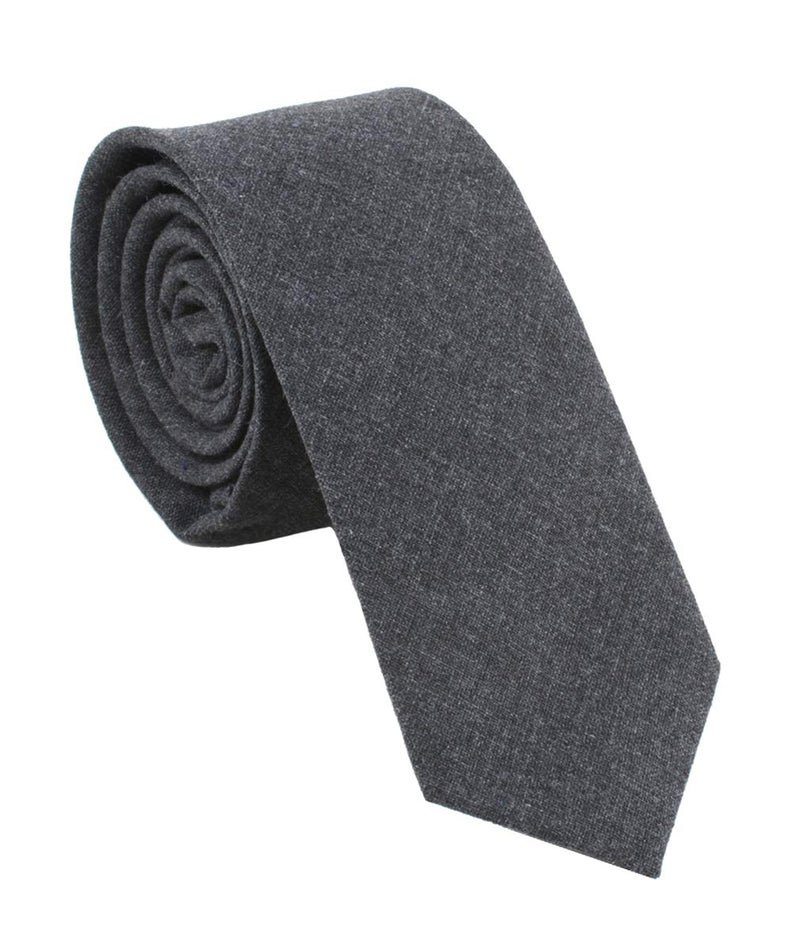 LEVAO Men's Cotton Skinny Necktie Solid Color Tie 210453 Chambray-Grey - Image 1