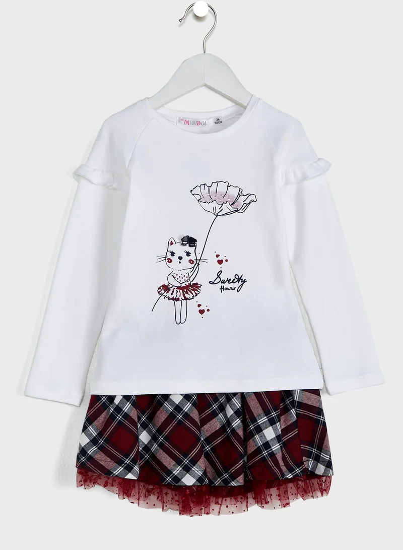 Babybol Kids Printed Frill T-Shirt & Skirt Set