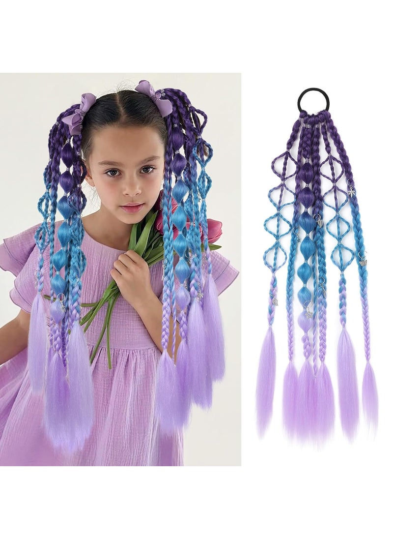 SEIKEA SEIKEA Colored Hair Extensions Lightweight Colored Hair Extensions for Kids Ombre Braided Bubble Ponytail Extension with Hair Tie 24 Crazy Hair Day Accessories for Girls Festival Rave Braids S3 