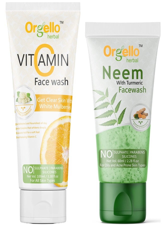Orgello Vitamin C Face Wash | 100 ml |+ Neem And Turmeric Face Wash | 60 ml |Men Women Boys Girls | All Skin Types | Paraben Sulphate Free | Pack of 2 - Image 1