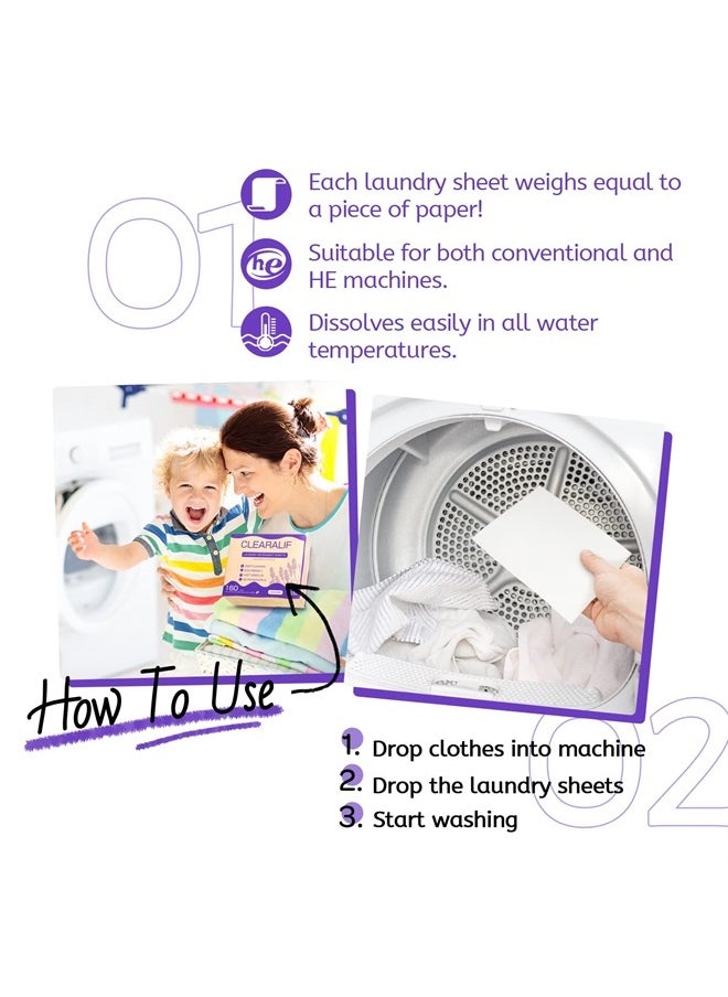 CLEARALIF Laundry Detergent Sheets 80 Sheets (Up to 160 Loads), Lavender - Great For Apartments, Dorms,Laundry Sheets Eco Friendly  - Image 3