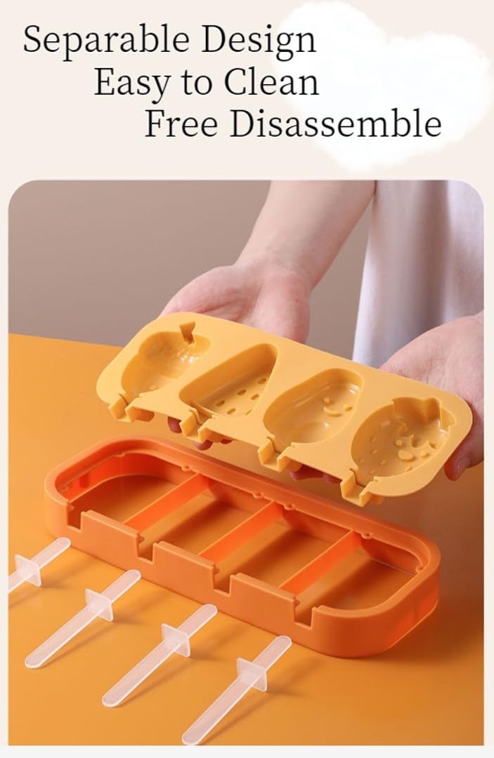 TLISMI Cute Strawberry Theme Non-Stick Silicone Ice Cream Molds with 6 Reusable Sticks, BPA Free, Easy Release, DIY Cartoon Shapes Kulfi, Popsicle moulds Icecream Pop Maker for Kids &Adults Multicolor - Image 5