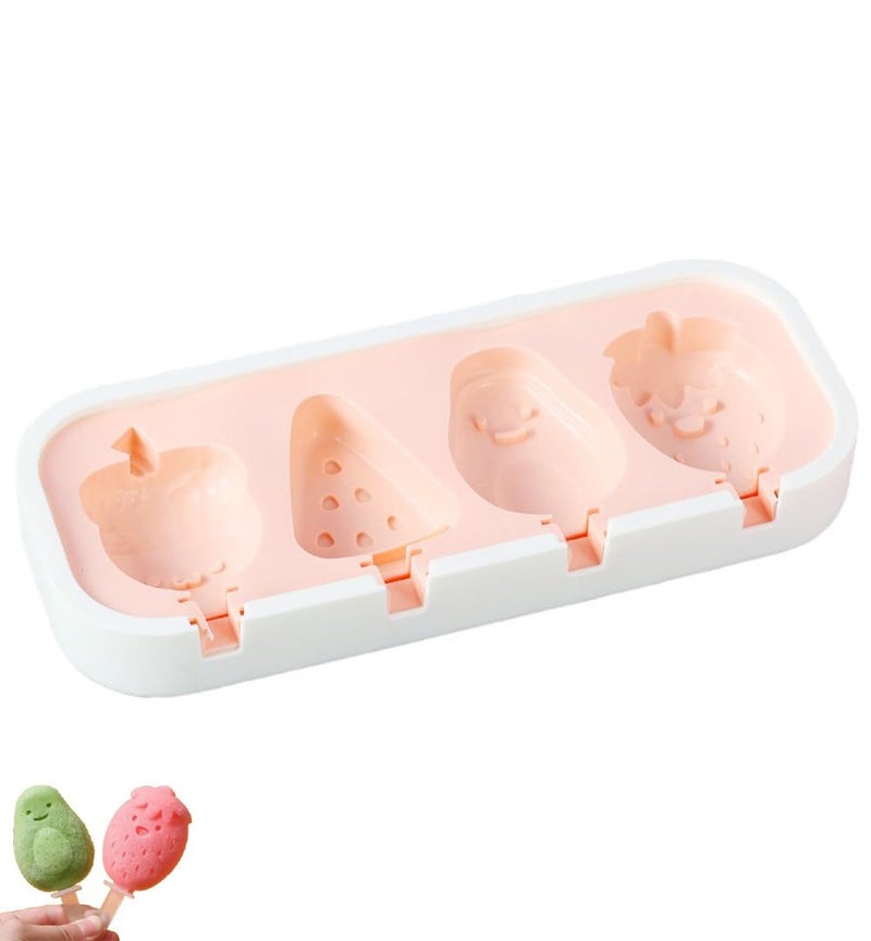 TLISMI Cute Strawberry Theme Non-Stick Silicone Ice Cream Molds with 6 Reusable Sticks, BPA Free, Easy Release, DIY Cartoon Shapes Kulfi, Popsicle moulds Icecream Pop Maker for Kids &Adults Multicolor - Image 1