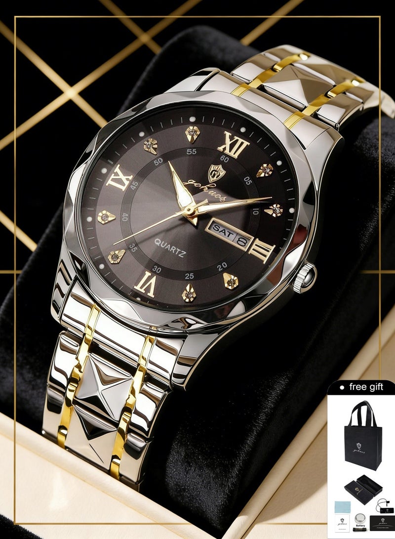 GOHUOS Men’s Watches, Top Brand Luxury Stainless Steel Band Waterproof Analog Quartz Classic Business Wrist Watch - 43mm - Father or Boyfriend Gift - Image 2