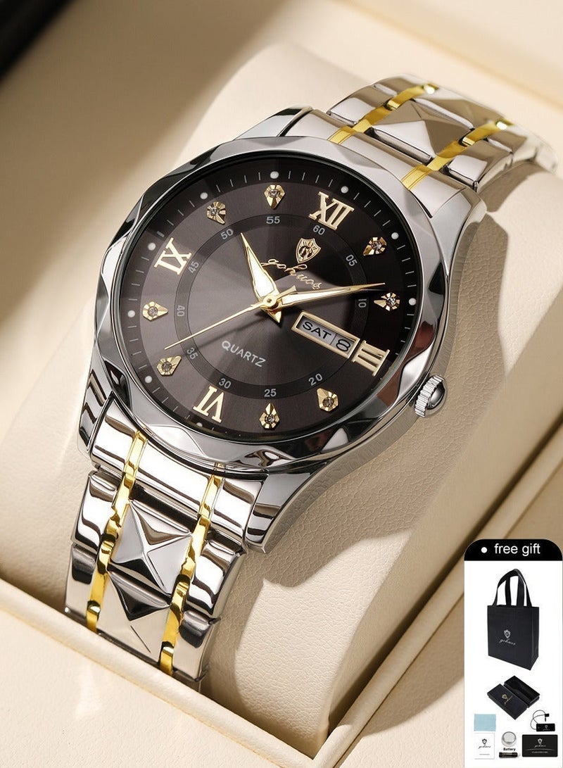 GOHUOS Men’s Watches, Top Brand Luxury Stainless Steel Band Waterproof Analog Quartz Classic Business Wrist Watch - 43mm - Father or Boyfriend Gift - Image 3