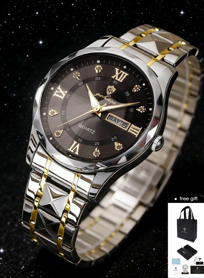 GOHUOS Men’s Watches, Top Brand Luxury Stainless Steel Band Waterproof Analog Quartz Classic Business Wrist Watch - 43mm - Father or Boyfriend Gift - Image 1