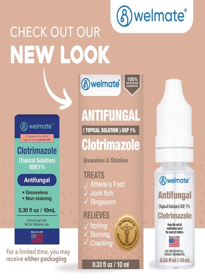 WELMATE Clotrimazole 1% Antifungal Topical Solution, 0.33 fl oz (10mL) – Athlete’s Foot, Jock Itch & Ringworm Treatment, Greaseless, Non-Staining, Fast Relief for Itchy, Cracked, Dry Skin - Image 2
