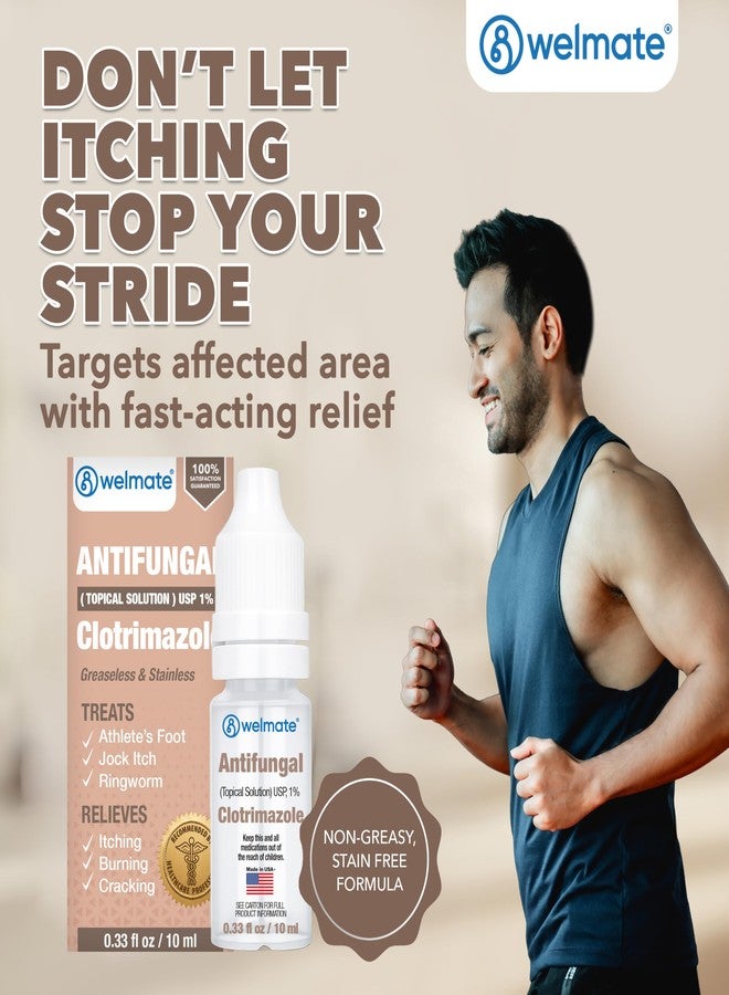 WELMATE Clotrimazole 1% Antifungal Topical Solution, 0.33 fl oz (10mL) – Athlete’s Foot, Jock Itch & Ringworm Treatment, Greaseless, Non-Staining, Fast Relief for Itchy, Cracked, Dry Skin - Image 3