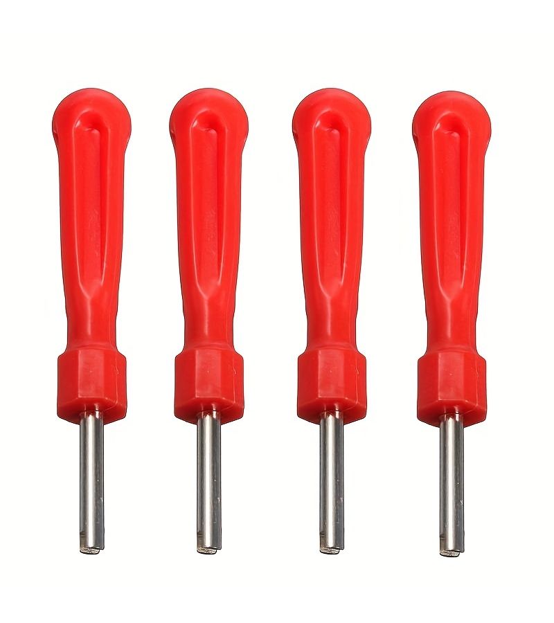 Red 4pc Valve Core Removal Kit Tire Wrench SAE Metric Adapter Automotive Repair Tool - Image 1