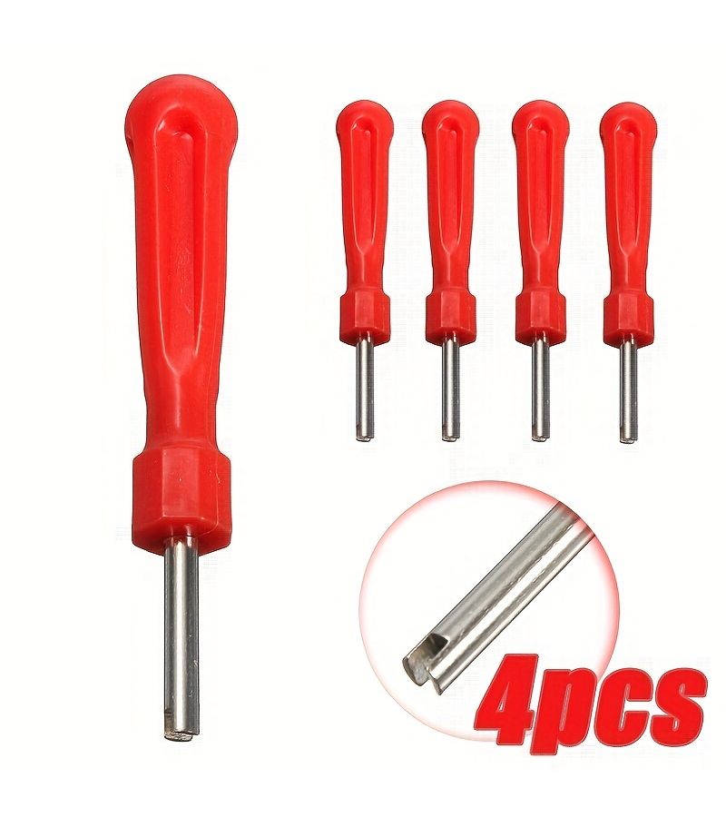 Red 4pc Valve Core Removal Kit Tire Wrench SAE Metric Adapter Automotive Repair Tool - Image 2