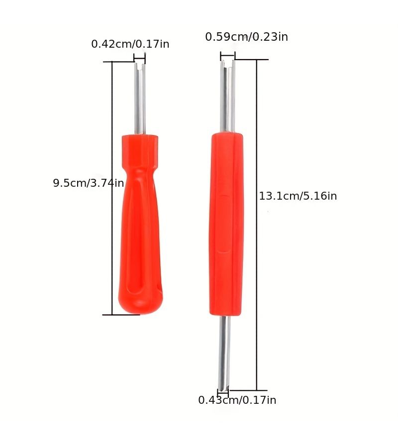 Red 4pc Valve Core Removal Kit Tire Wrench SAE Metric Adapter Automotive Repair Tool - Image 3