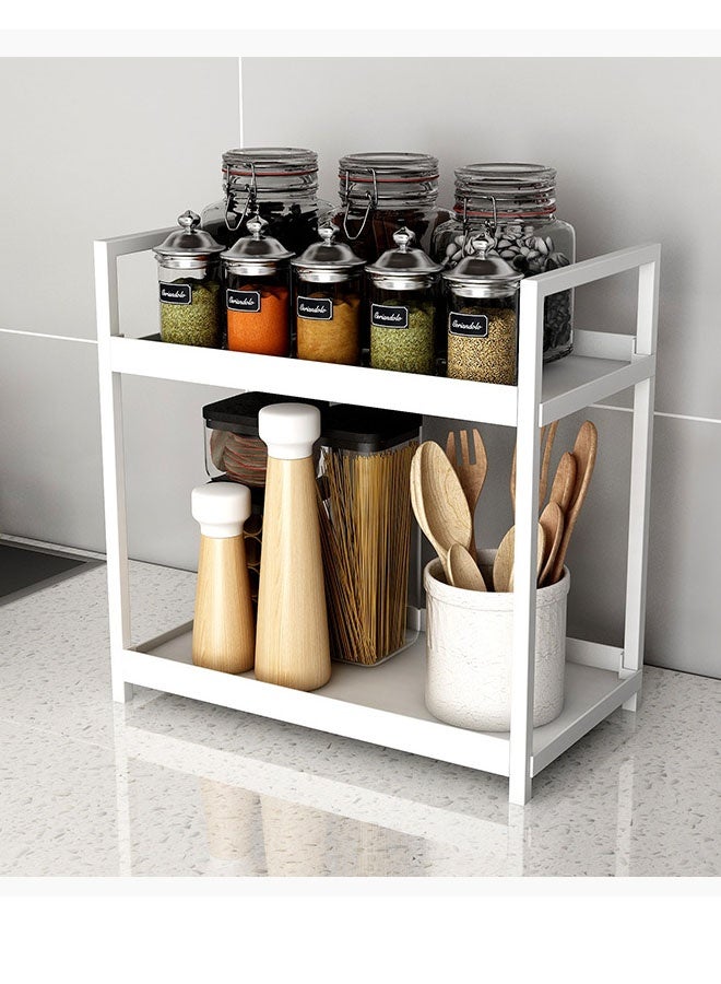 Kitchen Spice Rack,2 Layer Stainless Steel Spice Rack Organizer Spice Rack,Kitchen Spice Organizer, Seasoning Organizer Seasoning Rack Tower for Kitchen Countertop,White 30x30x17cm - Image 1