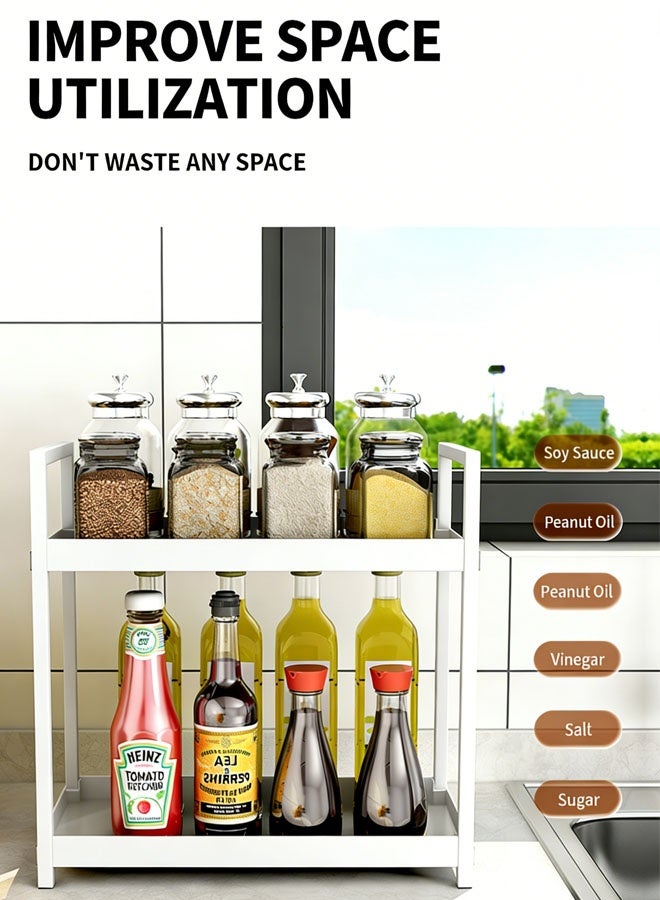 Kitchen Spice Rack,2 Layer Stainless Steel Spice Rack Organizer Spice Rack,Kitchen Spice Organizer, Seasoning Organizer Seasoning Rack Tower for Kitchen Countertop,White 30x30x17cm - Image 3
