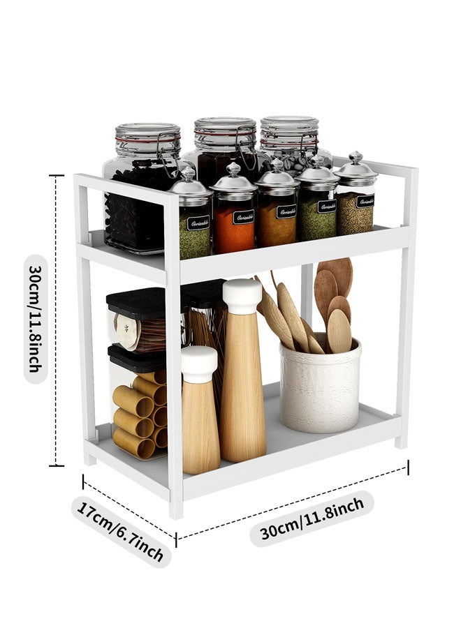 Kitchen Spice Rack,2 Layer Stainless Steel Spice Rack Organizer Spice Rack,Kitchen Spice Organizer, Seasoning Organizer Seasoning Rack Tower for Kitchen Countertop,White 30x30x17cm - Image 2