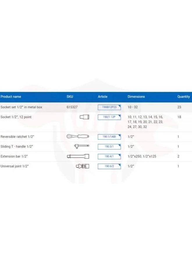 يونيور طقم حبوب - طقم لقم رباط UNIOR مقاس 1/2 بوصة – 23 قطعة احترافية للورش والاستخدام المنزلي - Image 2