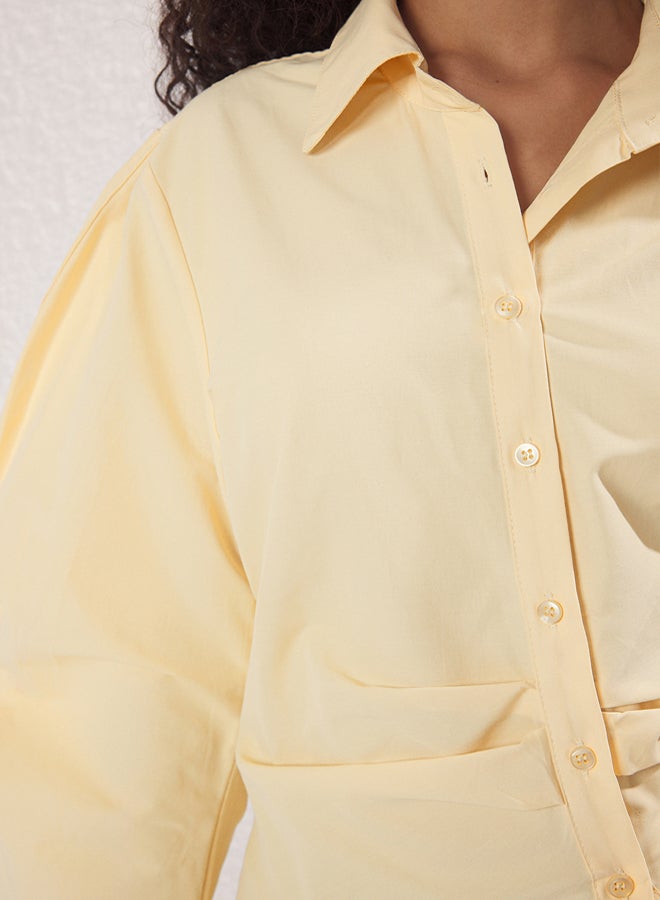 trendyol Light Yellow Balloon Sleeve Detailed Waist-Sit Asymmetric Fitted Shirt - Image 4
