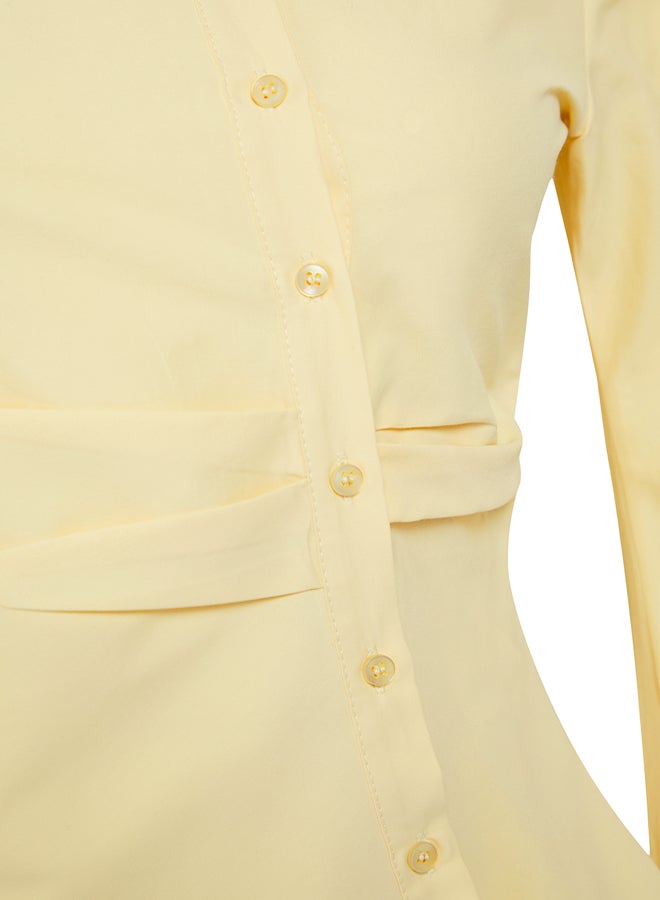 trendyol Light Yellow Balloon Sleeve Detailed Waist-Sit Asymmetric Fitted Shirt - Image 5