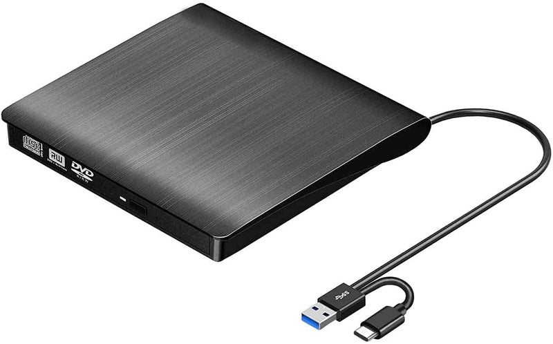 VOOCME High Speed USB and Type C 3.0 Slim Portable External CD/DVD-RW Drive/Writer/Burner/Rewriter/Player Compatible with Laptop,PC,MacBook Pro (Black) - Image 1