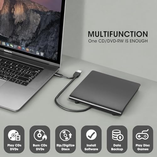 VOOCME High Speed USB and Type C 3.0 Slim Portable External CD/DVD-RW Drive/Writer/Burner/Rewriter/Player Compatible with Laptop,PC,MacBook Pro (Black) - Image 3