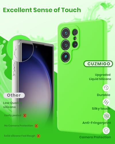 CUZMIGO Silicone Case for Samsung Galaxy S25 Ultra, Soft Slim Liquid Silicone Phone Case with Anti-Scratch Microfiber Lining, Camera Cover Protection with Cute Color Variety, Neon Green - Image 3