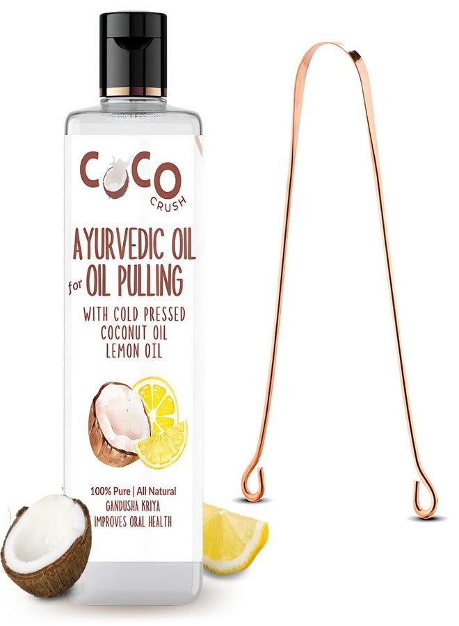 COCO CRUSH Ayurvedic Coconut & Lemon Oil for Oil Pulling With Copper Teeth Cleaner | Cold-pressed | Healthy & Strong Gums | Fresher Breath & Whiter Teeth (200ml + Tongue Cleaner) - Image 1