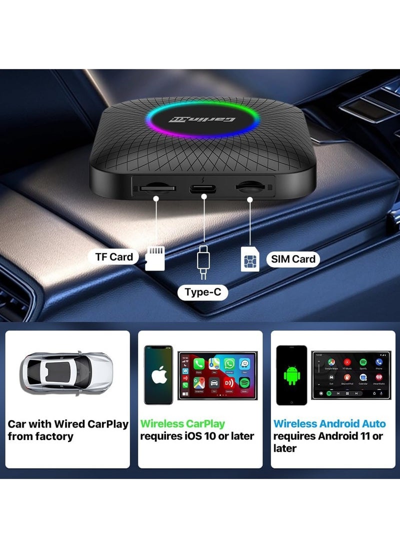 Carlinkit - Carlinkit Newest Android 13.0 Ai Box LED, 8+128GB with Qualcomm 8-cores, 3-in-1 Wireless CarPlay/Android Auto Comes with Play Store, Streaming Video, Only for The Vehicle with Wired CarPlay - Image 1