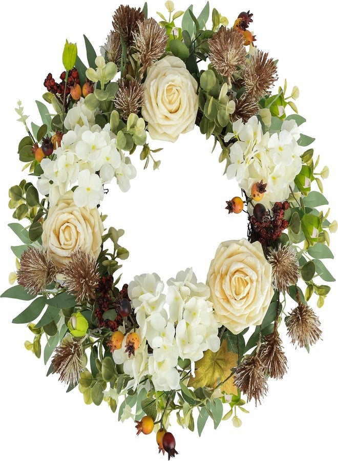 CHEAWRTZ 22'' Summer Wreaths for Front Door,Hydrangea Artificial Flowers with Blue Hydrangeas, Berries, Globular Daisies,Hydrangea Plant for Outdoor/Indoor Window Wall Porch Home Farmhouse Decor. - Image 1