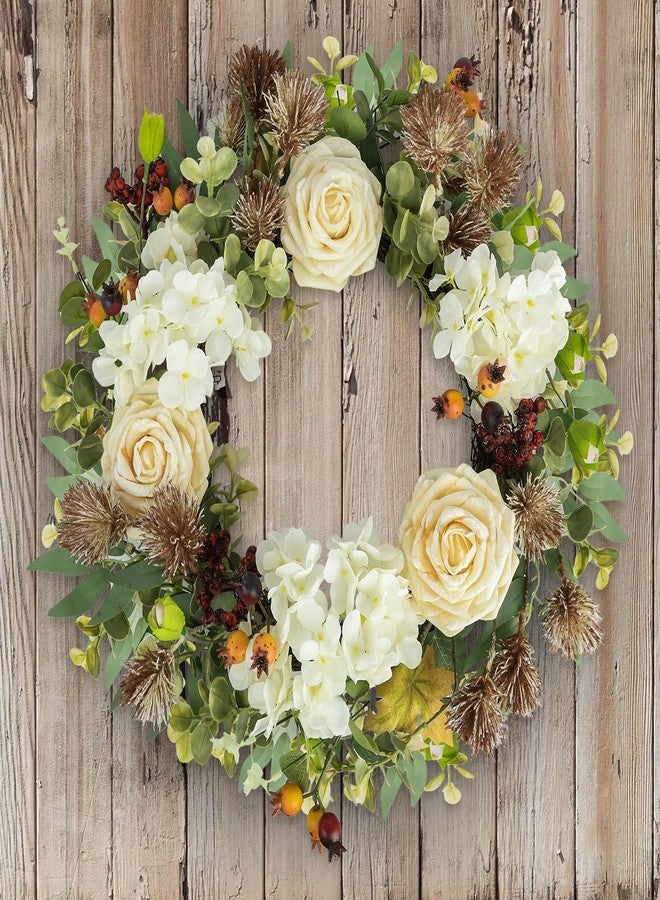 CHEAWRTZ 22'' Summer Wreaths for Front Door,Hydrangea Artificial Flowers with Blue Hydrangeas, Berries, Globular Daisies,Hydrangea Plant for Outdoor/Indoor Window Wall Porch Home Farmhouse Decor. - Image 2