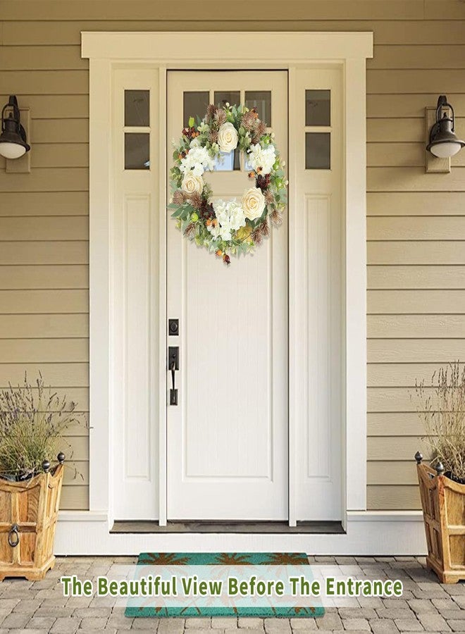 CHEAWRTZ 22'' Summer Wreaths for Front Door,Hydrangea Artificial Flowers with Blue Hydrangeas, Berries, Globular Daisies,Hydrangea Plant for Outdoor/Indoor Window Wall Porch Home Farmhouse Decor. - Image 4