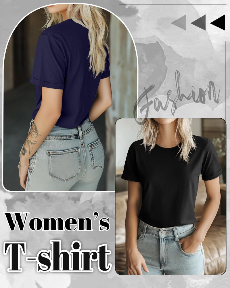 Huukeay 3 Pack Women's Cotton T Shirts Casual Short Sleeve Tunic Tops Crewneck Summer Plain Basic Loose Fit Tee(Black, Navy Blue, Wine Red,Medium) - Image 2