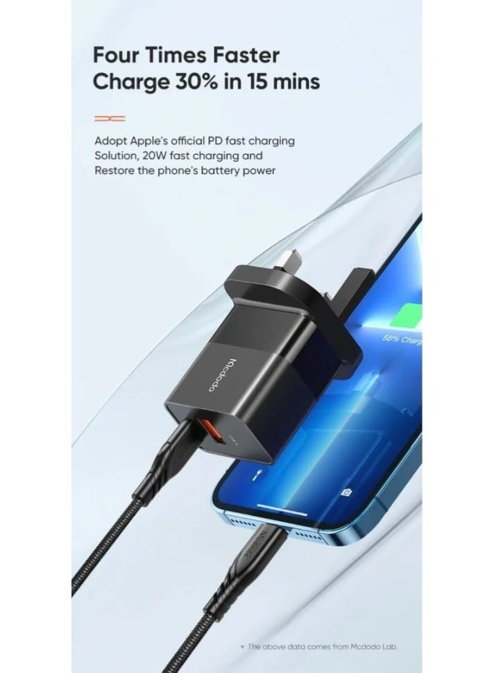 مكدودو شاحن جداري سريع من مكدودو (Mcdodo) بقوة 33 واط، بمنفذين USB-C PD و USB-A، يدعم الشحن السريع لهواتف آيفون، سامسونج، وهواوي مع كابل شحن - لون أسود - Image 5