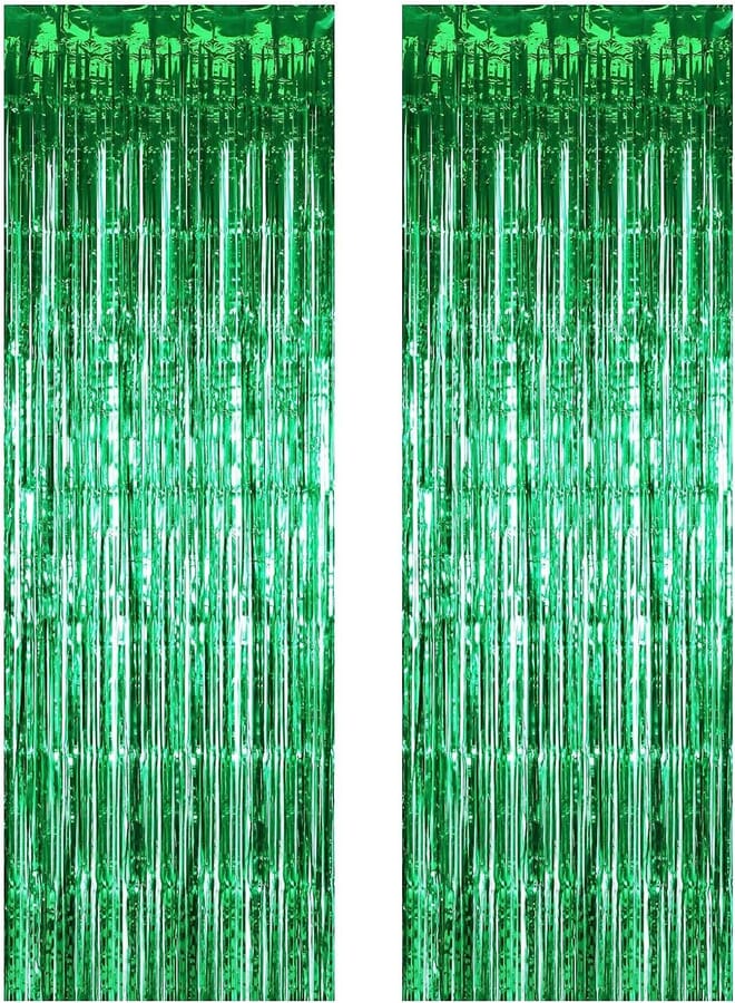 Secret Foil Curtains Metallic Fringe Curtains Shimmer Curtain Photo Backdrop for Halloween Christmas Birthday Party Wedding Decor (Green)