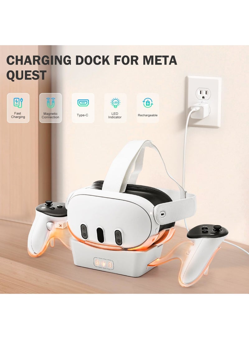 VR Charging Dock for Quest 3, Magnetic Charging Stand for Oculus/Meta Quest 3 with High-Speed Charging, Includes 2 Batteries for Touch Controllers, Essential VR Headset Charging Station Accessories - Image 2