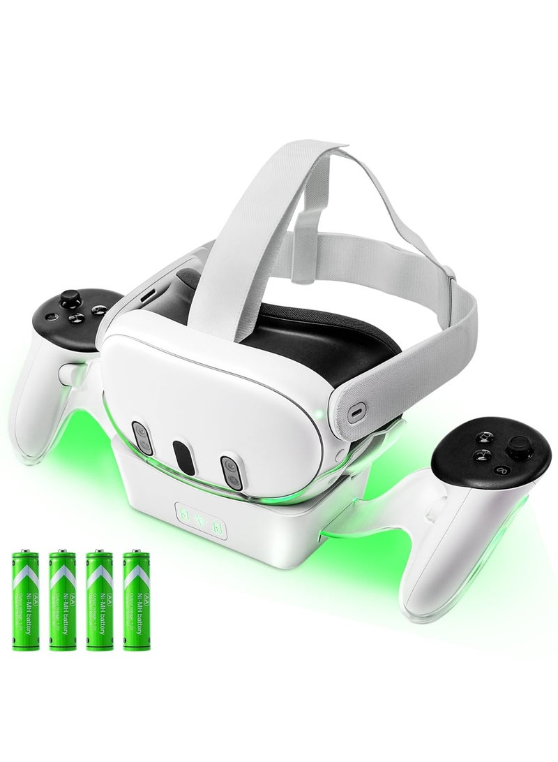 VR Charging Dock for Quest 3, Magnetic Charging Stand for Oculus/Meta Quest 3 with High-Speed Charging, Includes 2 Batteries for Touch Controllers, Essential VR Headset Charging Station Accessories - Image 1