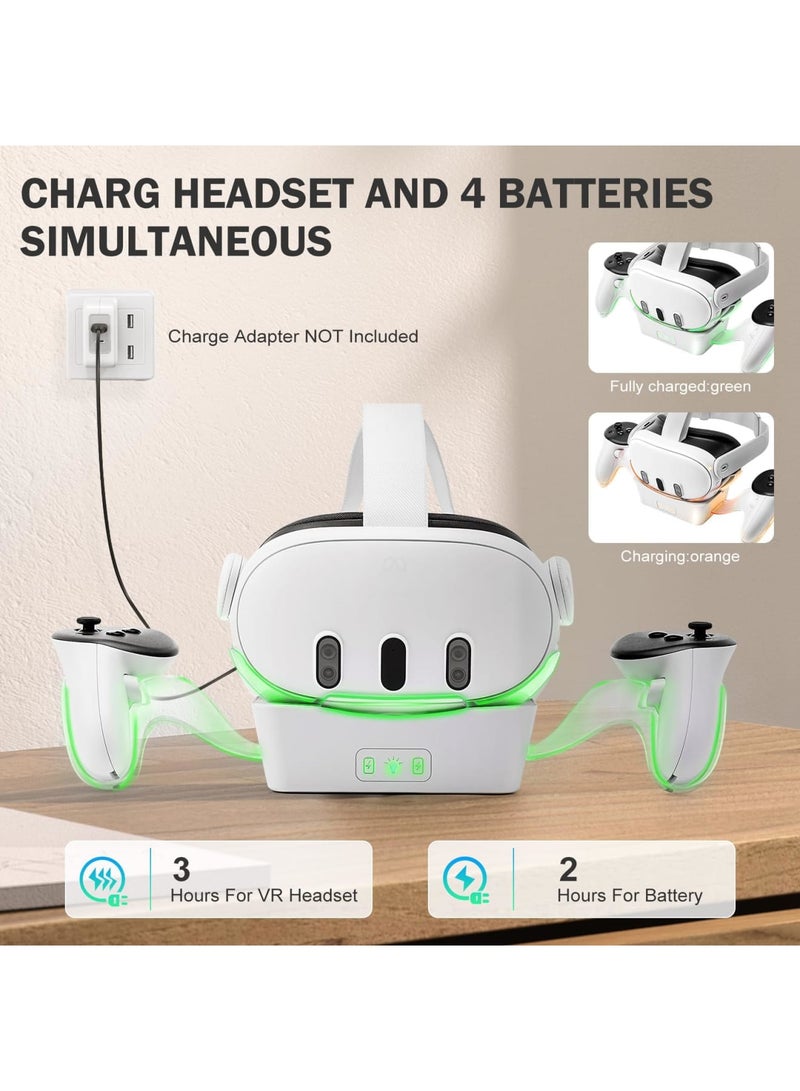 VR Charging Dock for Quest 3, Magnetic Charging Stand for Oculus/Meta Quest 3 with High-Speed Charging, Includes 2 Batteries for Touch Controllers, Essential VR Headset Charging Station Accessories - Image 3