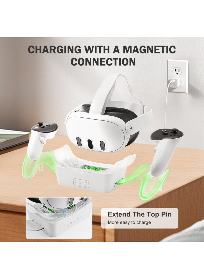 VR Charging Dock for Quest 3, Magnetic Charging Stand for Oculus/Meta Quest 3 with High-Speed Charging, Includes 2 Batteries for Touch Controllers, Essential VR Headset Charging Station Accessories - Image 4