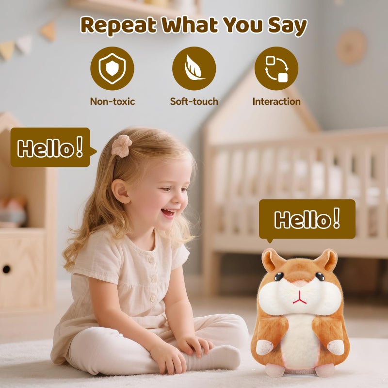 SANJOIN Kids Toddler Toys for Ages 2-4, Easter Basket Stuffers Talking Hamster Repeats What You Say,Kids Easter Gifts Interactive Plush Toy for Boys Girls for 2 3 4 5 6 Year Old Birthday Gift(Brown) - Image 2