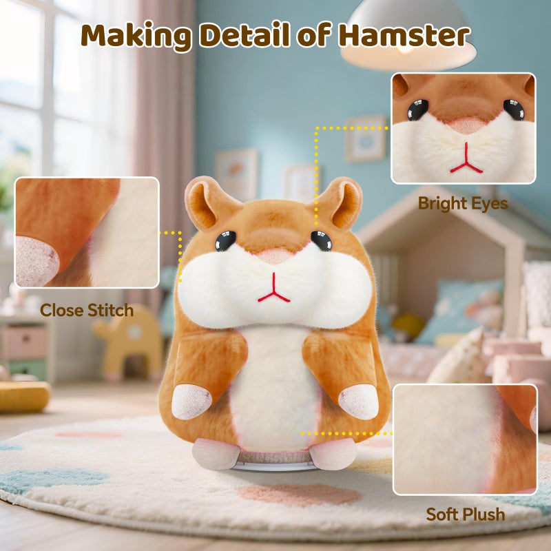 SANJOIN Kids Toddler Toys for Ages 2-4, Easter Basket Stuffers Talking Hamster Repeats What You Say,Kids Easter Gifts Interactive Plush Toy for Boys Girls for 2 3 4 5 6 Year Old Birthday Gift(Brown) - Image 4