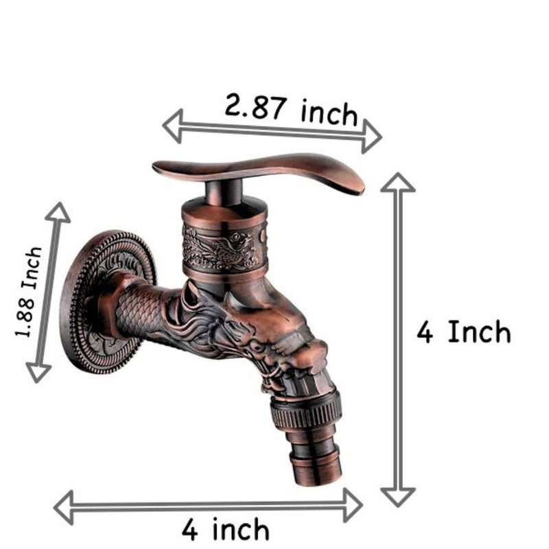 24x7 eMall Bib Cock Antique Design 4 inch wash Basin Faucet Bathroom Single Cold tap Carved Pattern Vintage Finish Wall Mount with Flange Garden Kitchen Outdoor - Image 3