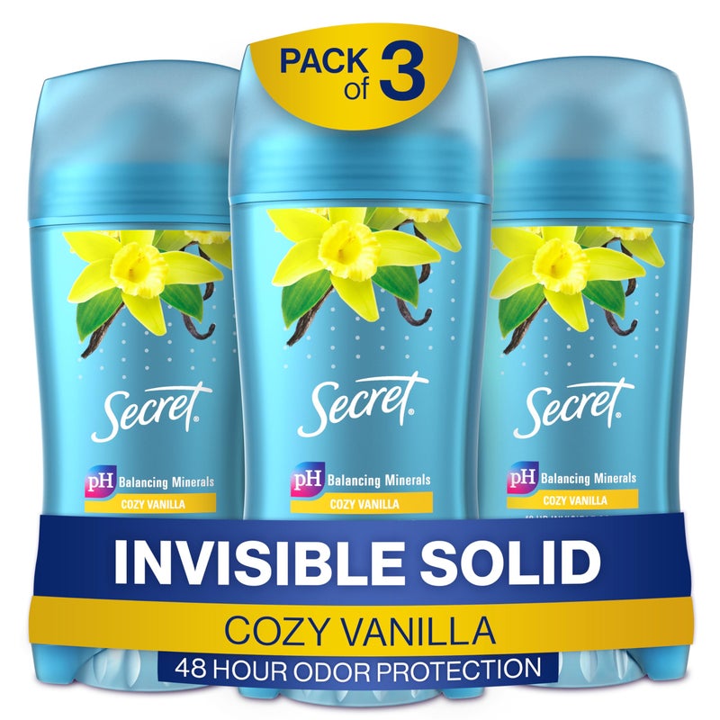 Secret Secret Antiperspirant and Deodorant for Women, 48 Hr Invisible Solid Vanilla Scent 2.6 oz (Pack of 3)