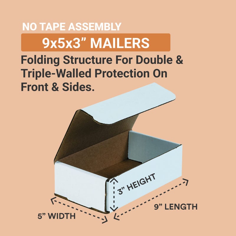 Aviditi White Corrugated Cardboard Mailing Boxes, 9" x 5" x 3" (Pack of 50) Crush-Proof Mailers, Small Cardboard Boxes for Shipping, Packing, Moving, and Storage - Image 2